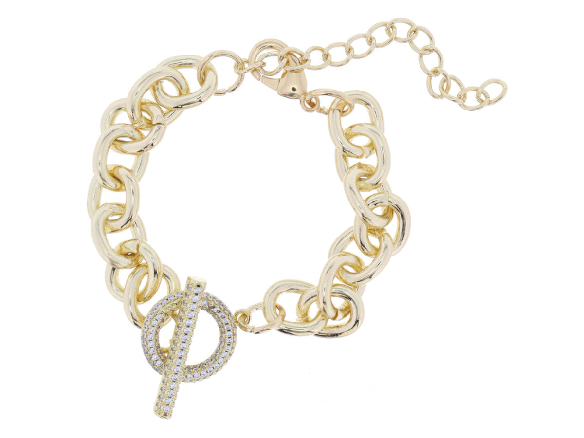 Jane Marie - Shiny Gold Chunky Chain w/ Crystal Pave Toggle