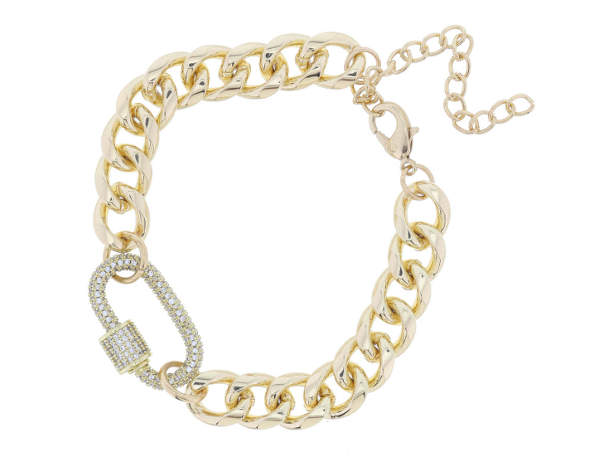 Jane Marie - Shiny Gold Chunky Chain w/ Crystal Pave Carabiner