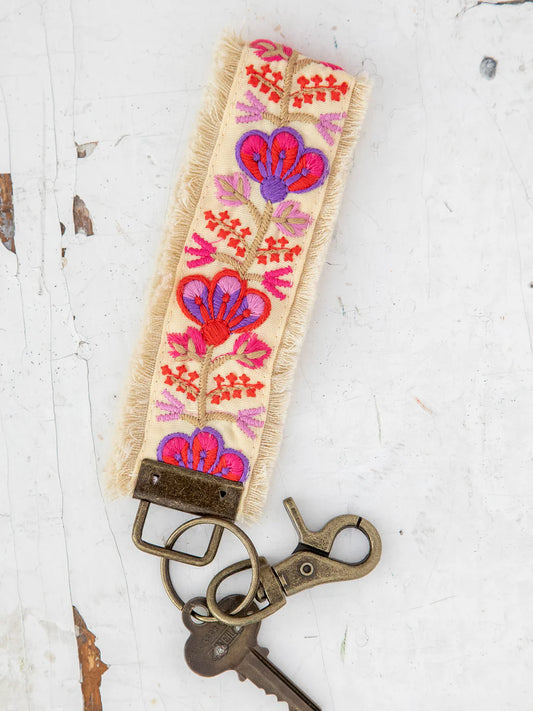 Natural Life - Embroidered Key Chain - Light Pink