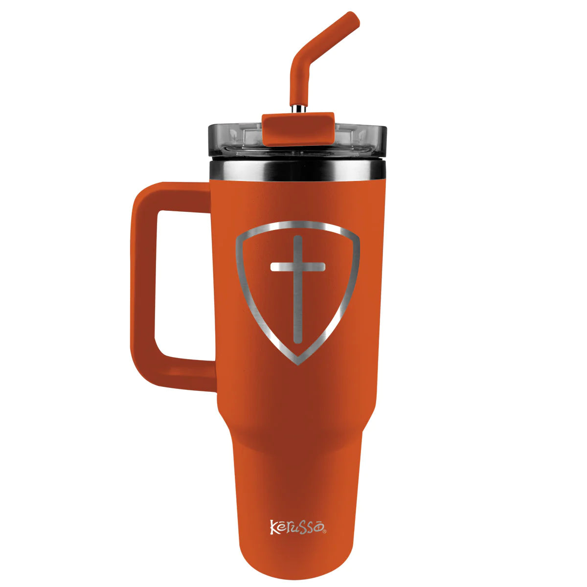 Kerusso - 40 oz Stainless Steel Mug With Straw Cross Shield