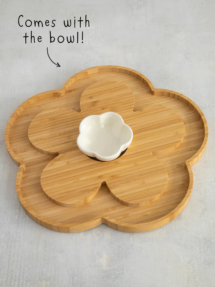 Natural Life - Bamboo Charcuterie Serving Board with Bowl - Flower