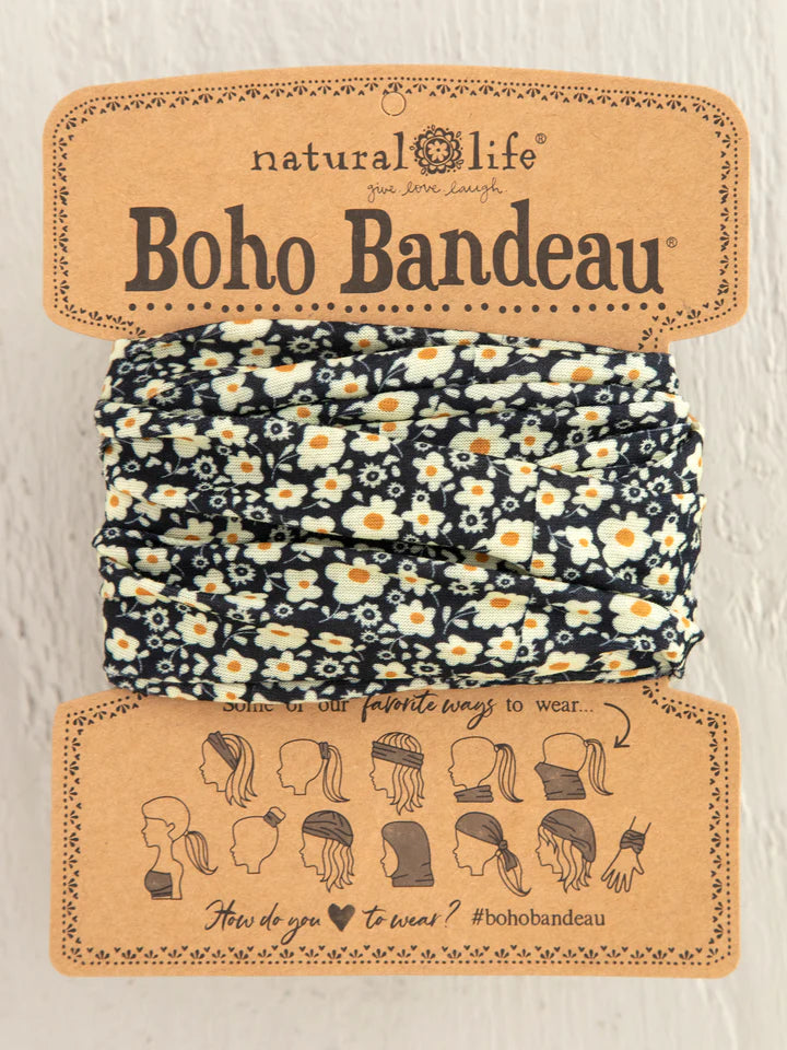 Natural Life - Full Boho Bandeau® Headband - Black And Cream Floral