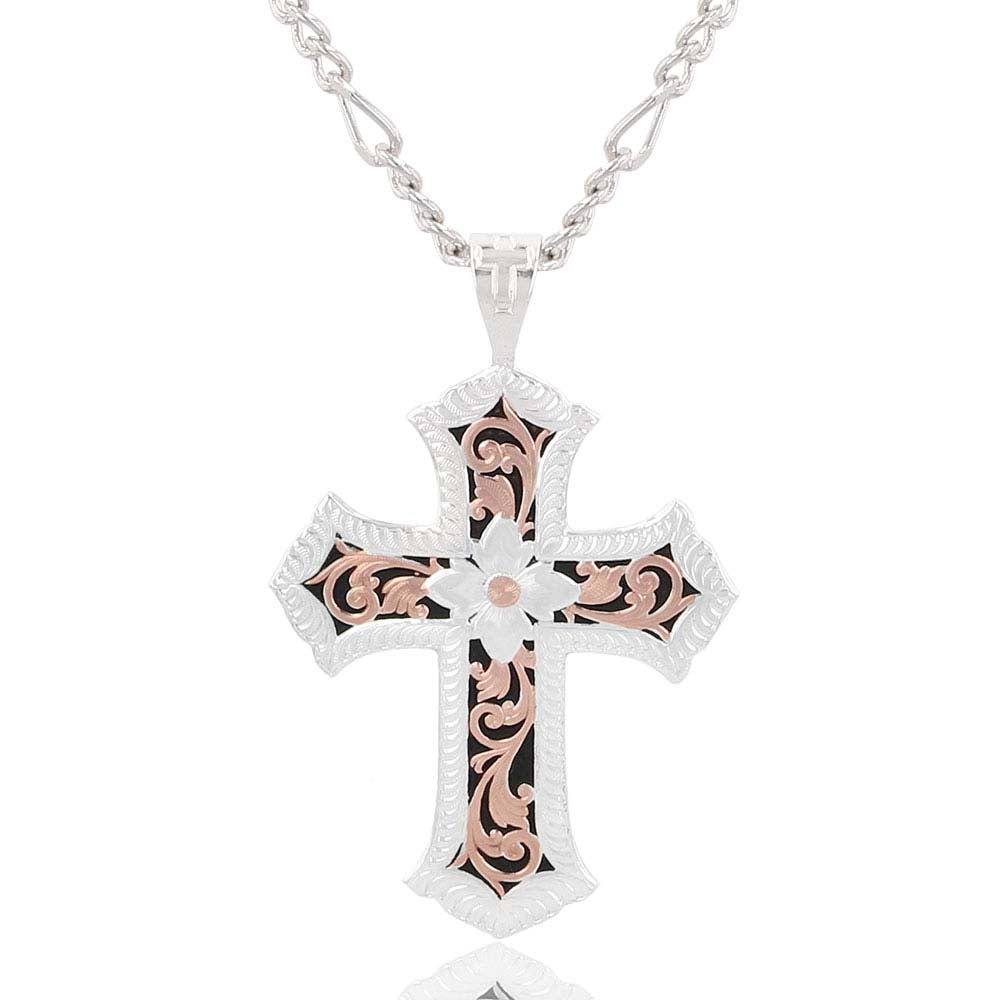 Montana Silversmith - Antiqued Rose Gold Scalloped Cross Necklace