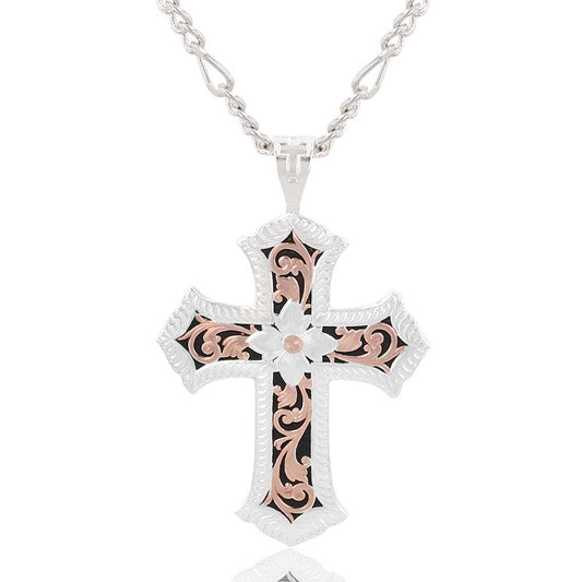 Montana Silversmith - Antiqued Rose Gold Scalloped Cross Necklace