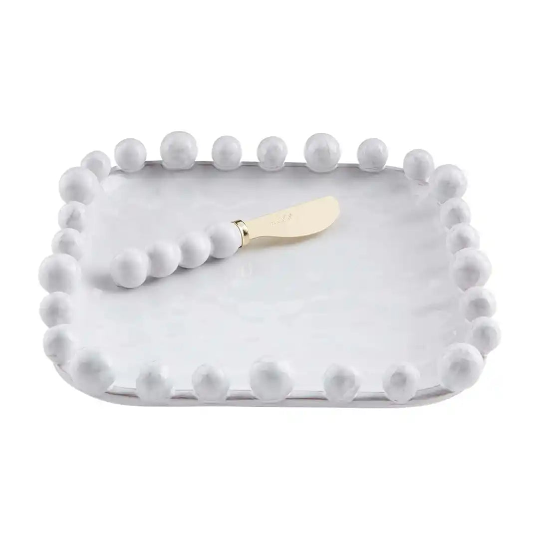 Mud Pie - BEADED WHITE CHEESE BOARD