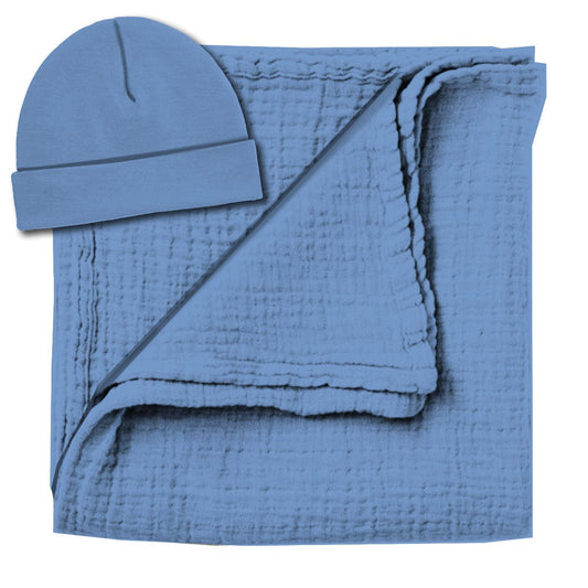 Jane Marie - KIDS BLUE SWADDLE & BEANIE SET