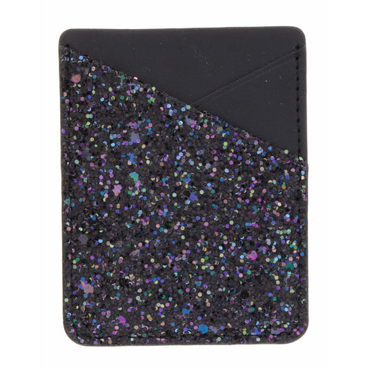 Jane Marie - BLACK GLITTER AND LEATHER PHONE WALLET