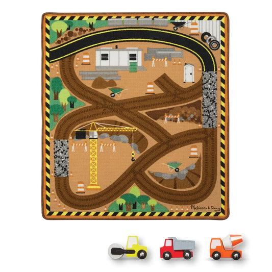 Melissa & Doug - Round the Construction Zone Work Site Rug & Vehicle Set